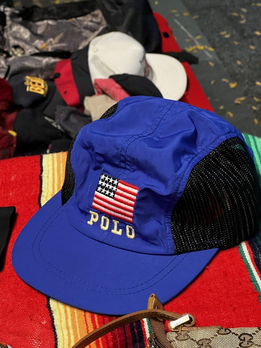 VINTAGE Ralph Lauren Polo Sport Mesh Nylon Blue Cap Hat POLO SPORT