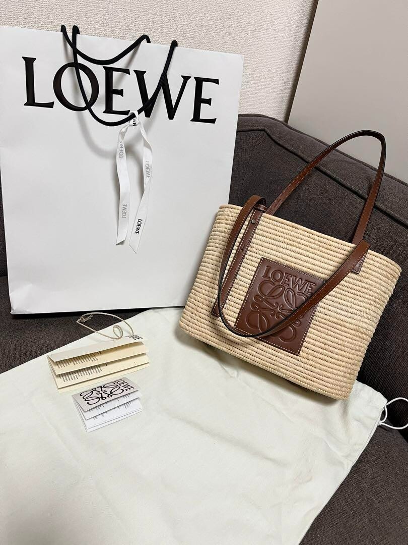 LOEWE Square Basket Bag Small Natural/P perception Raffia/Calf