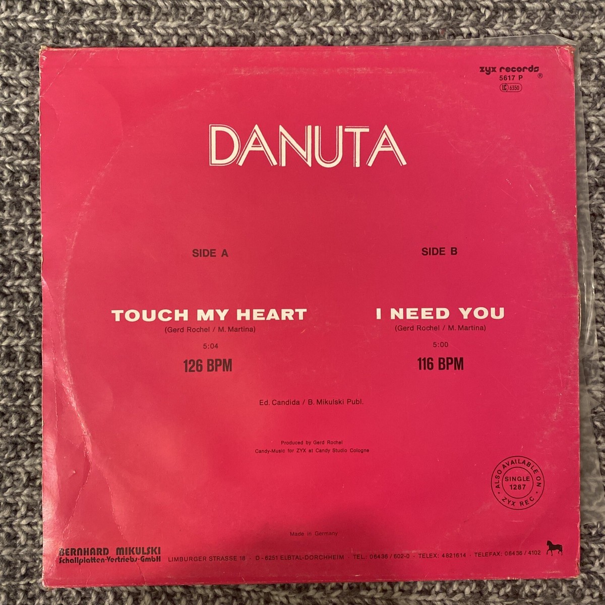 Danuta Lp Picture Disc Touch My Heart / I Need You 1987 V. G