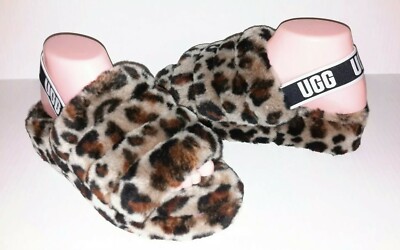 UGG Fluff Yeah Genuine Shearling Slingback Sandal Leopard Women's