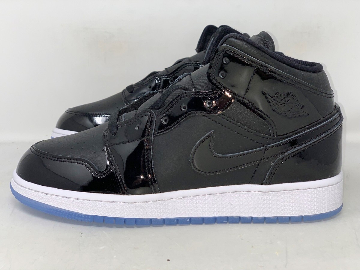 Air Jordan 1 Mid 'Space Jam 11' Patent Black Sneaker, Size 6.5Y