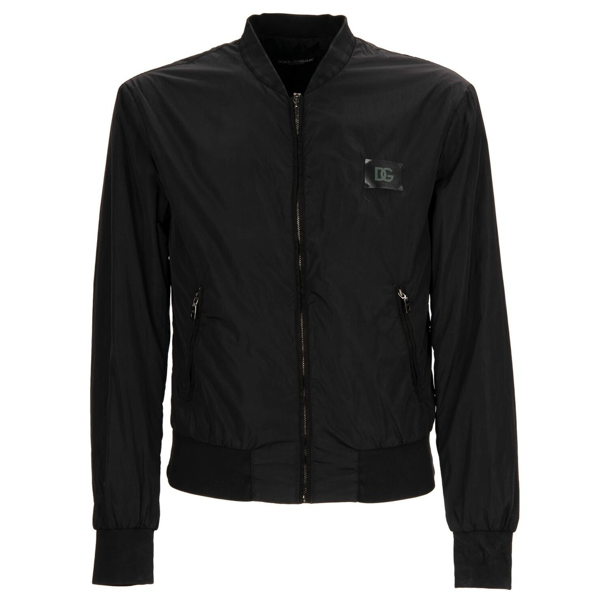 DOLCE & GABBANA Nylon Bomber Jacket with DG Logo and Pockets Black