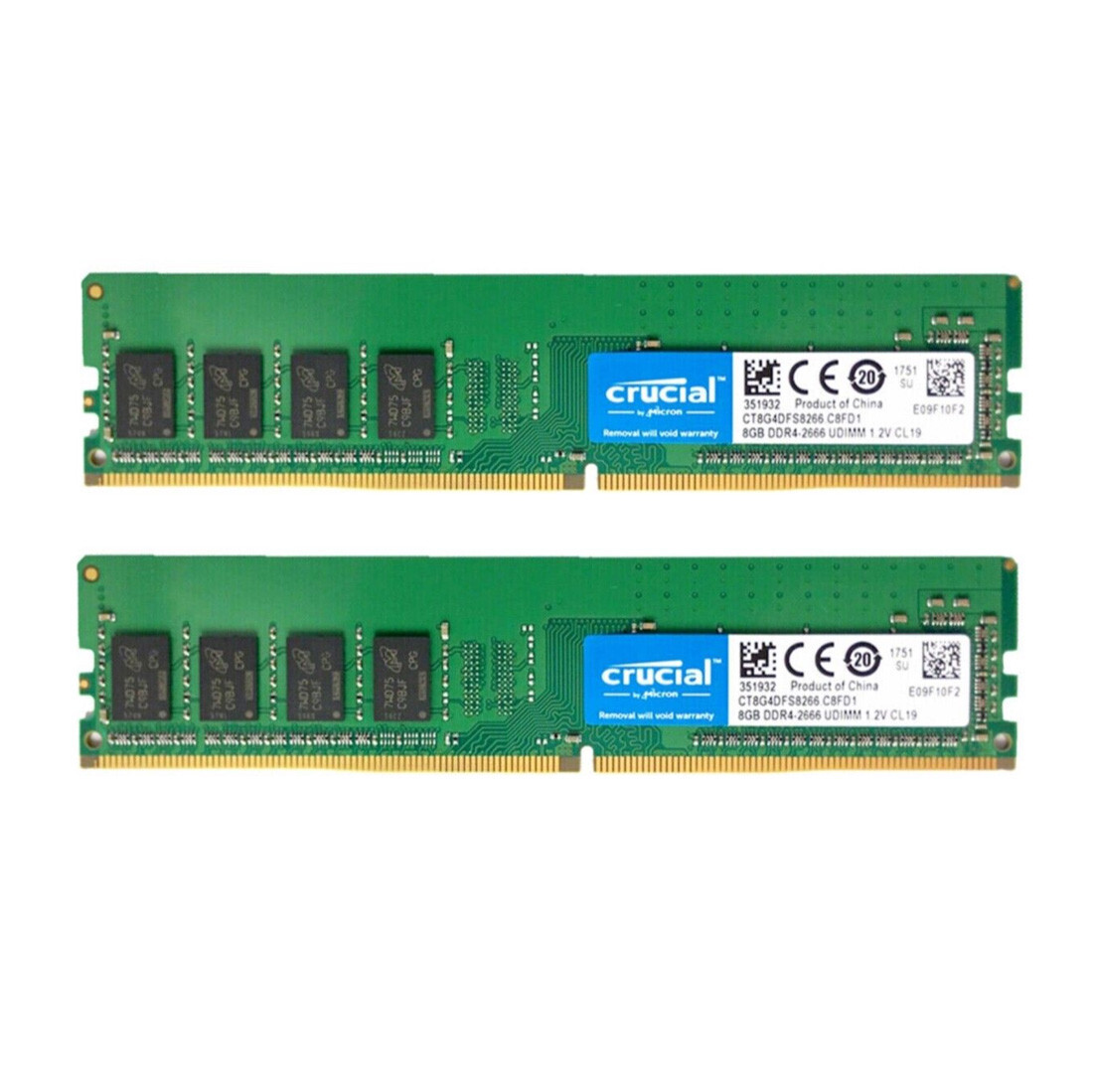 Crucial 16GB 2X8GB DDR4 2666MHz PC4-21300 288-Pins UDIMM Memory