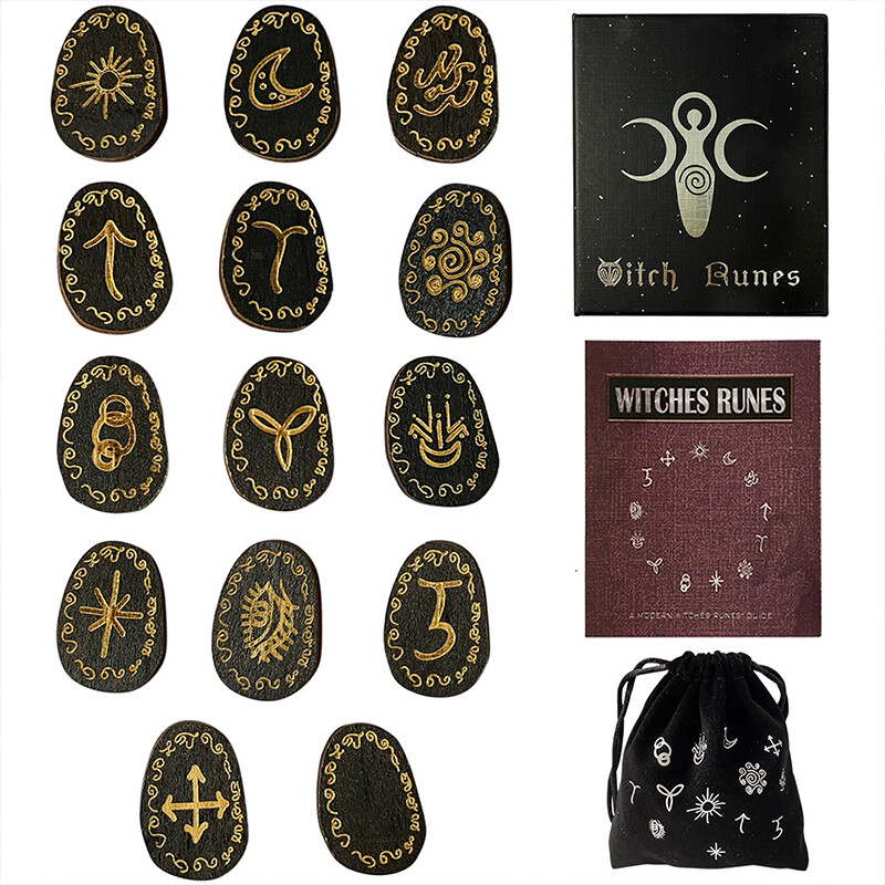 14pcs/set Wood Runes Stone Witches Rune Set Engraved Rune Symbol