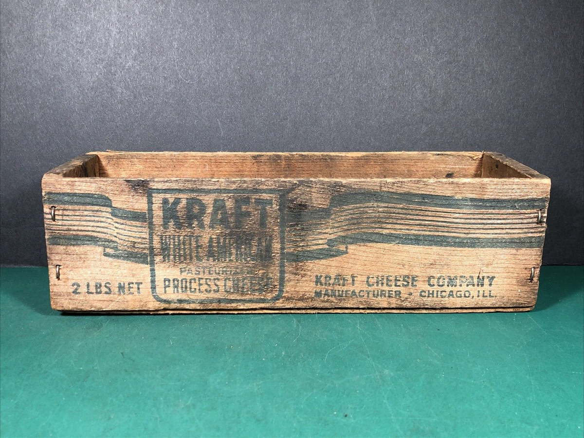 Vintage Wood Cheese Box | Kraft | 2lb White American Cheese Box