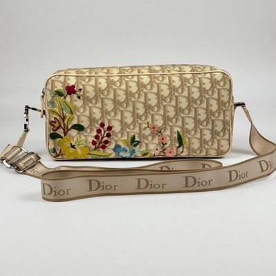 Auth Christian Dior 2005 Trotter Flower Embroidered Shoulder Bag