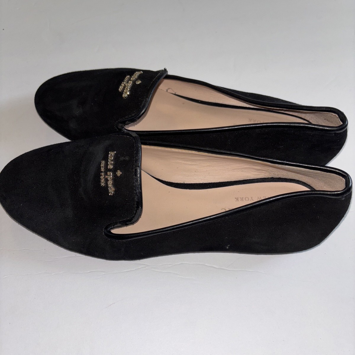 Kate Spade Claudia Loafers Black Suede Logo Flats Size 6 Dress | eBay