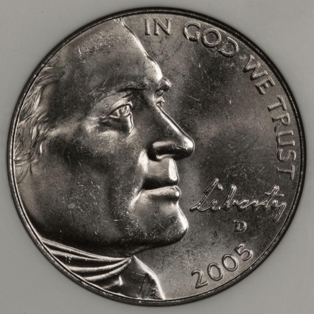 2005 D ANACS MS65 Two Horned Bison Die Chip Nickel Mint Error Very