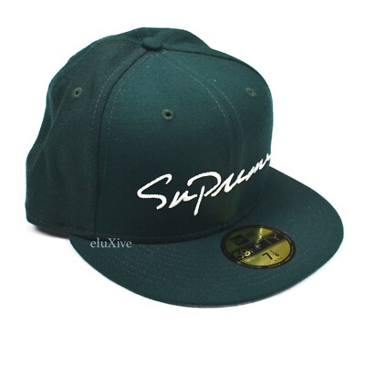 NWT Supreme New Era Classic Script Logo Fitted Hat Green 7 1/8