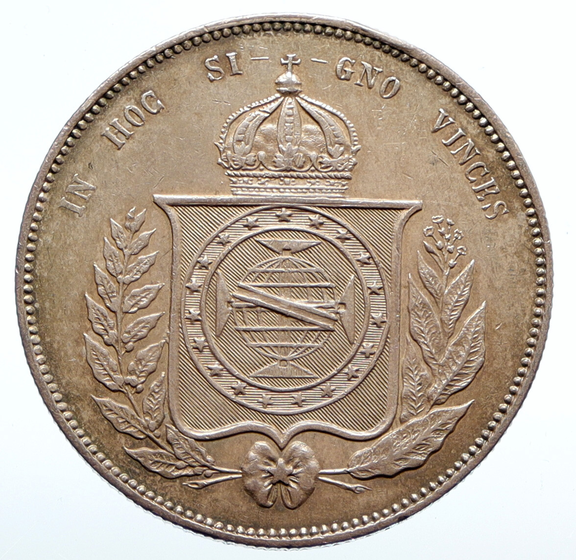 1865 BRAZIL w King Dom Pedro II Antique Brazilian Silver 2000 Reis