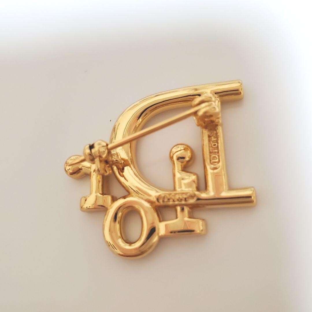 Christian Dior Brooch Pin badge Gold Logo Rhinestone Vintage | eBay