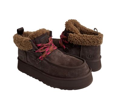 UGG WOMEN FUNKARRA CABIN CUFF BURNT CEDAR PLATFORM SHOES US 10