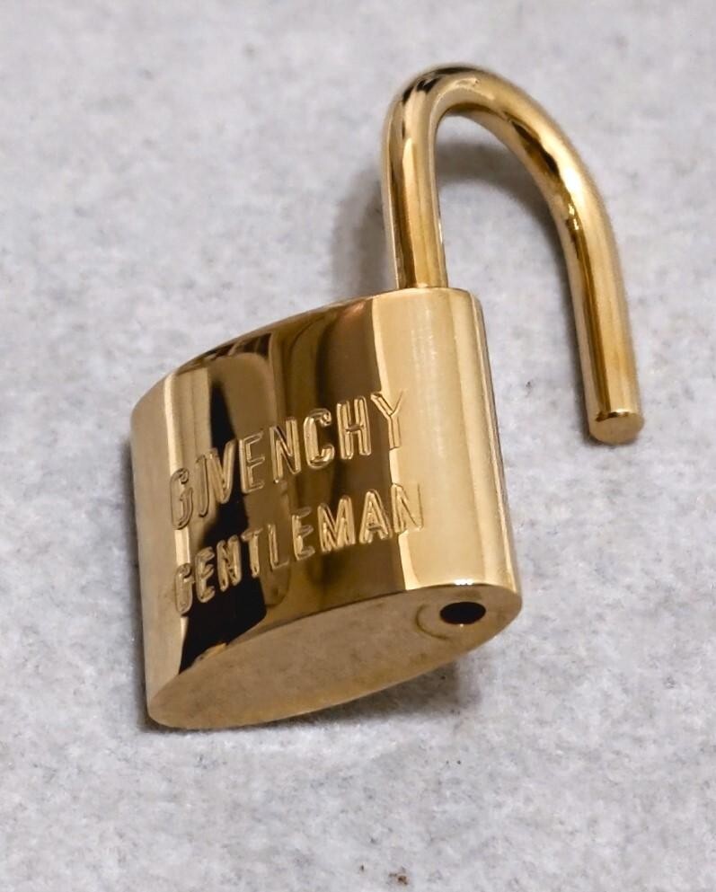 GIVENCHY Padlock Keyring Gold Color Logo Engraved Keychain Bag