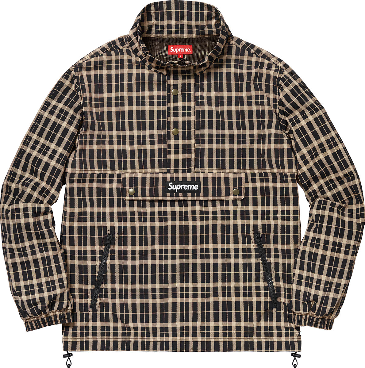 Supreme Nylon Plaid Pullover Jacket Half Zip Kangaroo Pocket Box