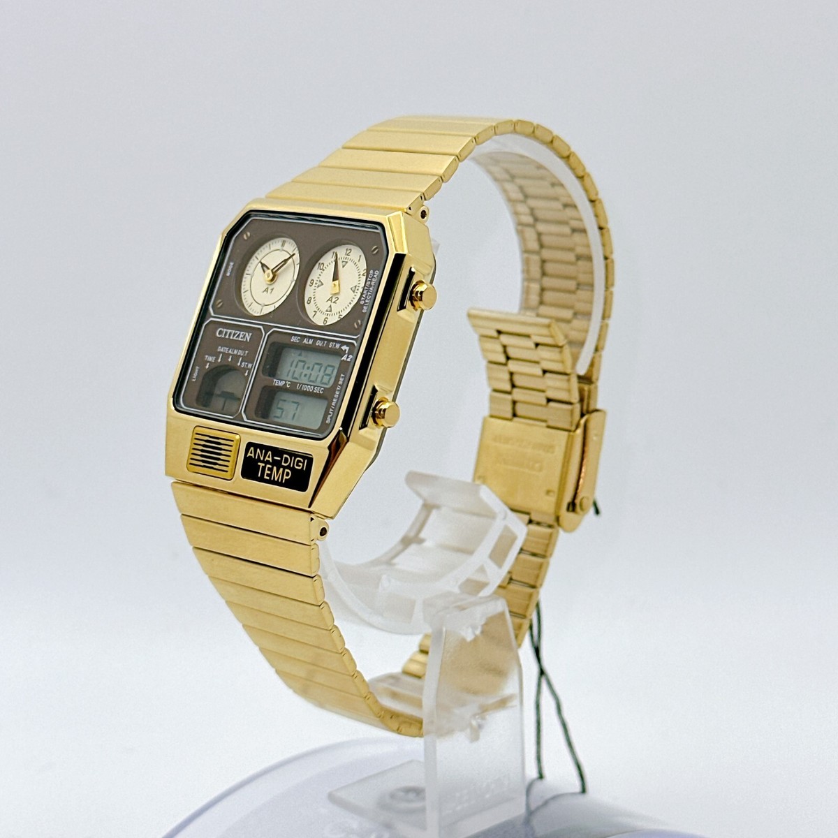 Citizen Ana-digi Temp JG2103-72X Gold Analog Digital Watch Reprint