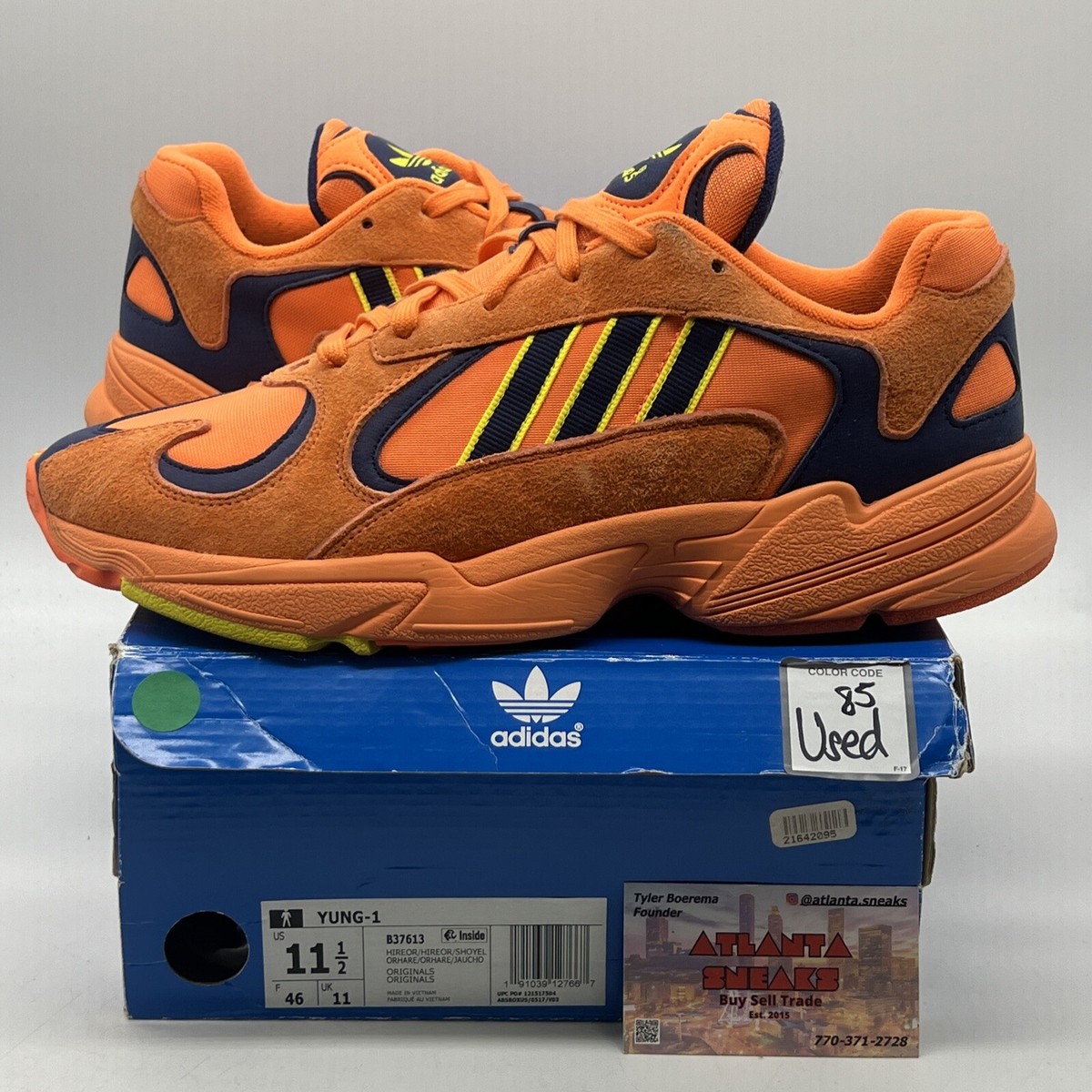 Size 11.5 - adidas Yung-1 Hi-Res Orange Navy Suede Yellow (B37613