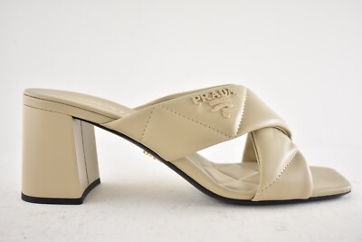 Prada Deserto 65mm Quilted Criss Cross Logo Slide Sandal Block
