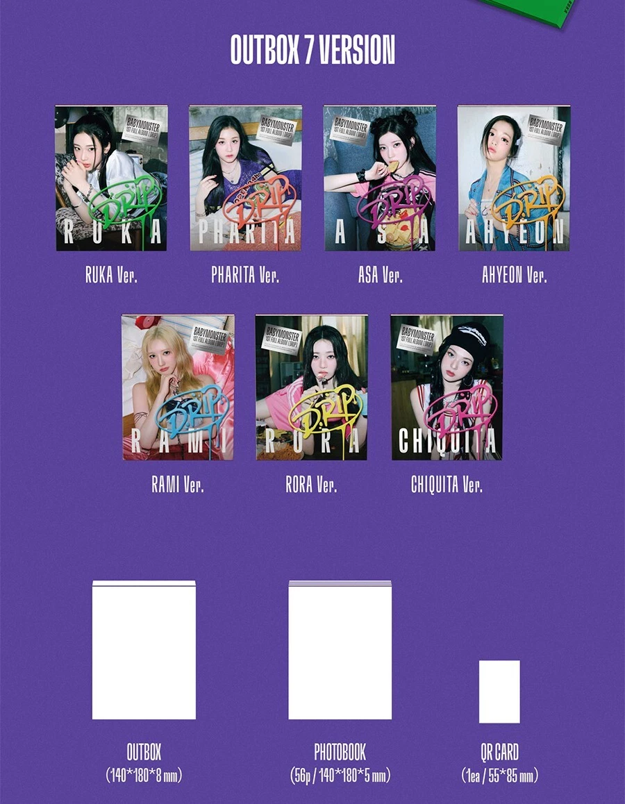 BABYMONSTER DRIP Album YG TAG 7 Ver SET/7 QR Card+7 Photo Book+28