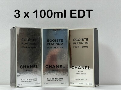 3 x 100ml Chanel Egoiste Platinum EDT Spray Vintage 1994 1996 FREE