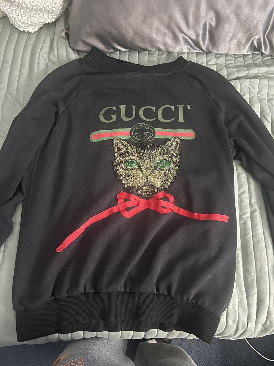 Gucci Authentic Oversized Mystic Cat Black Crewneck Sweatshirt | eBay