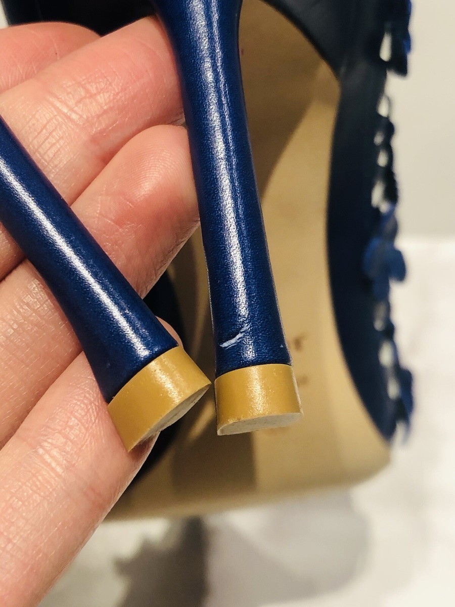 DIOR Floral Day Blue Appliqué Leather Flower Perforated Heels