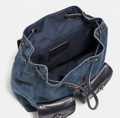 Coach 37975 Turnlock Rucksack Denim Blue & Leather Backpack | eBay