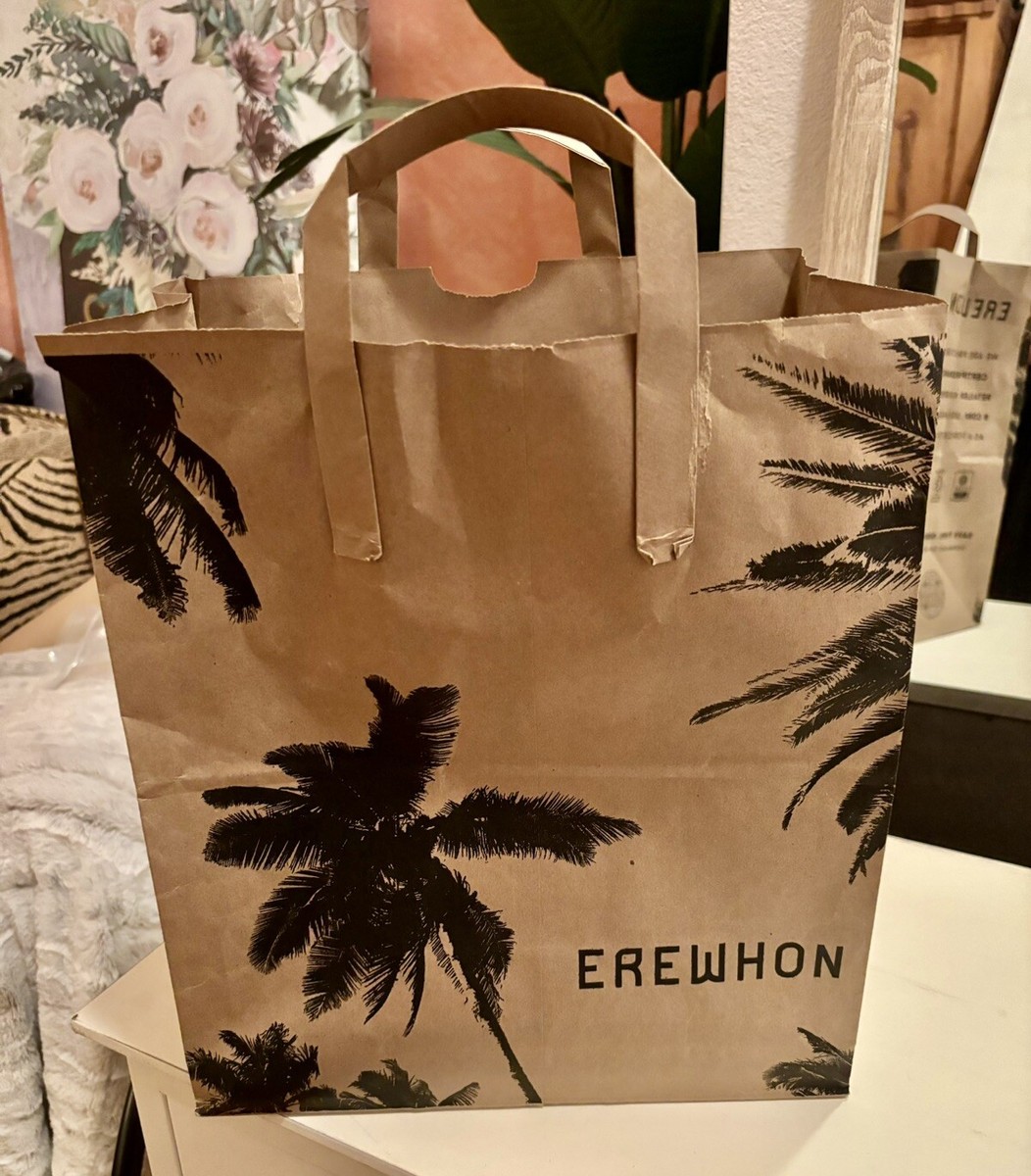 EREWHON Market Brown Black Palm Print Paper Bag Used Once See