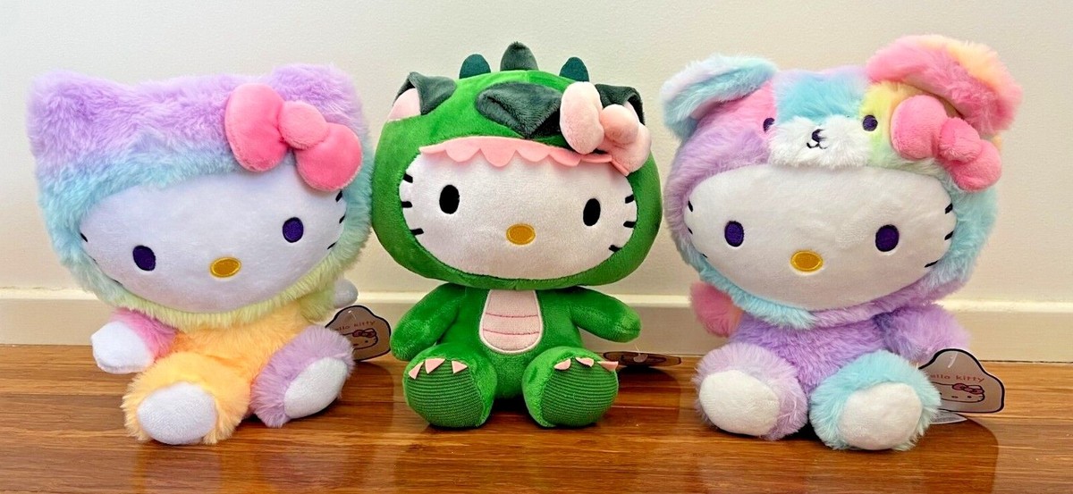Sanrio Hello Kitty Plush Soft Toy - Rainbow & Dinosaur - 21cm / 8
