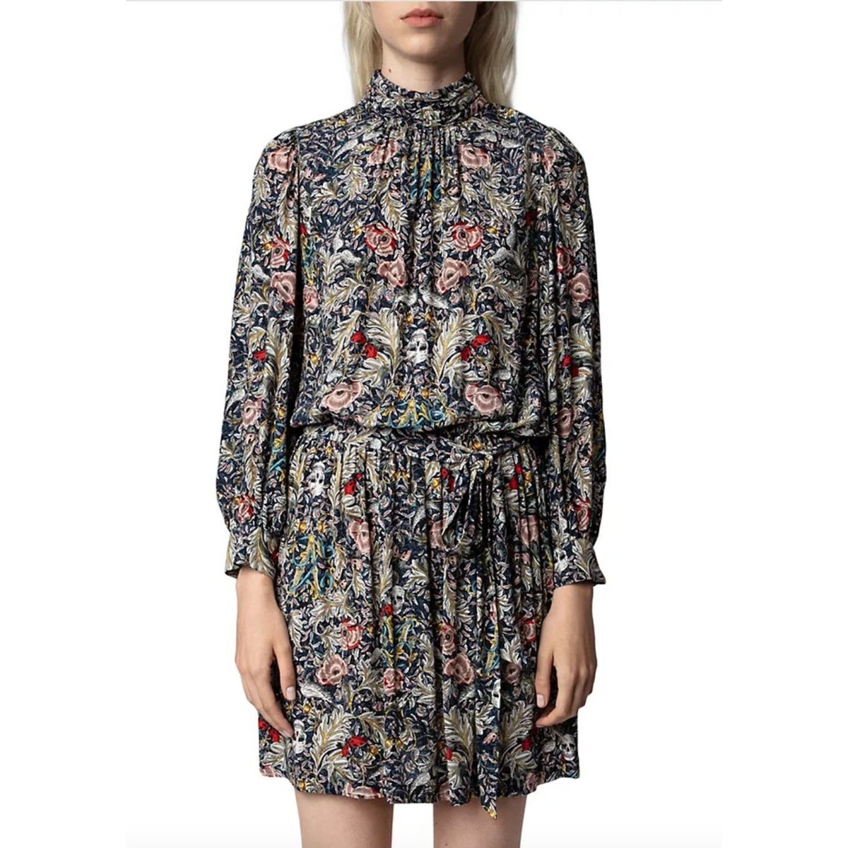 Zadig & Voltaire Rivali Skulls & Soft British Flowers Mini Dress