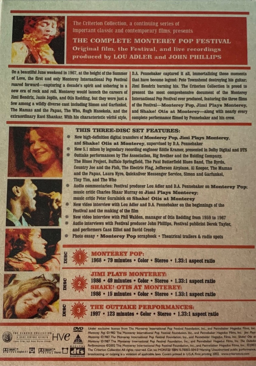 The Complete Monterey Pop Festival 3 DVD Set Criterion Collection