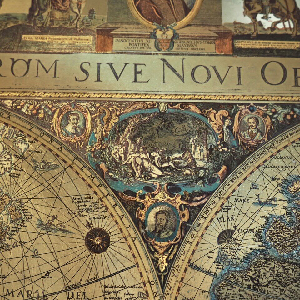 Vintage Framed Gold Foil Blaeu Wall Map of Old World | eBay