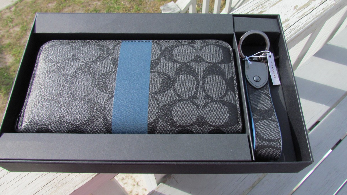 NEW COACH wallet key chain fob 64479 gift box signature gray $295