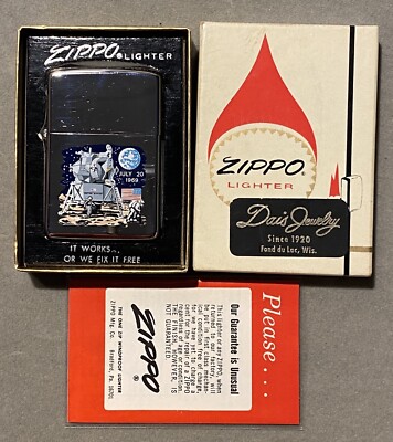 1969 Apollo Moon Landing Vintage Zippo Lighter Nib W/OG Box NASA
