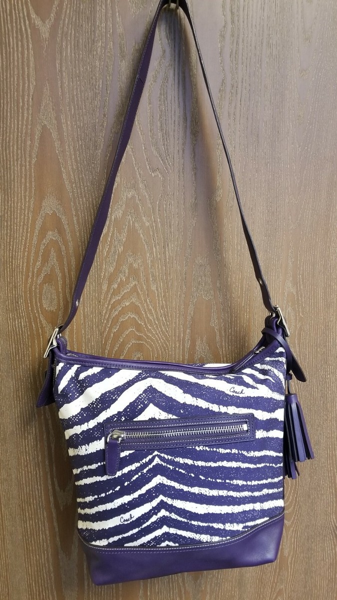 w/COA - COACH Legacy Zebra Print Zip Duffle Bag #23410 Marine