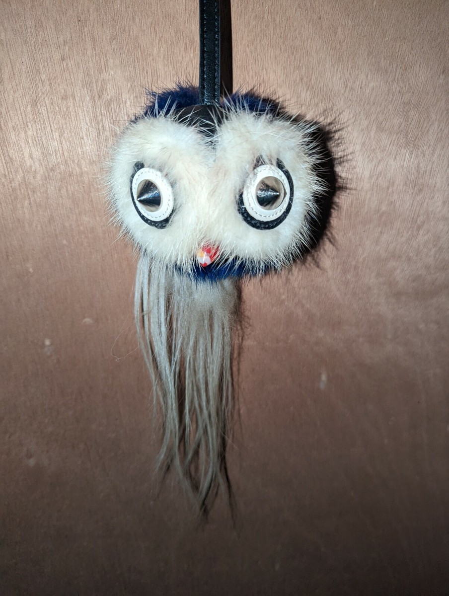 Fendi Black and White Fur Mohawk Bird Owl Monster Purse Keychain