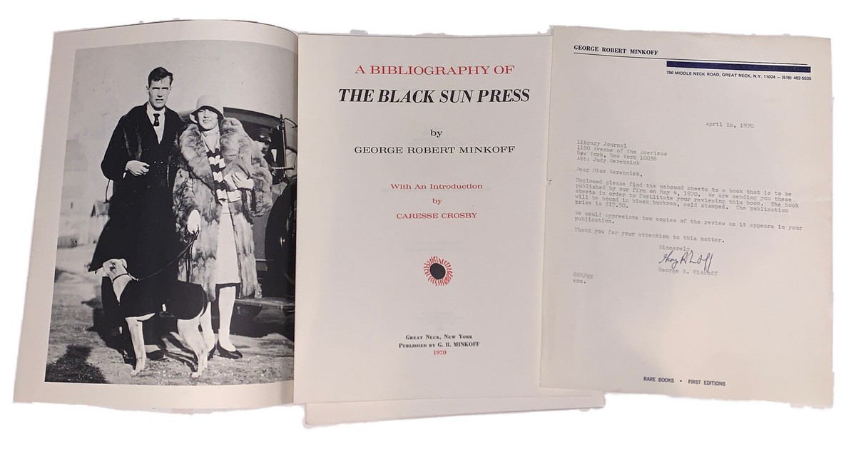 SIGNED LETTER, ADVANCE COPY, BIBLIOGRAPHY OF THE BLACK SUN PRESS