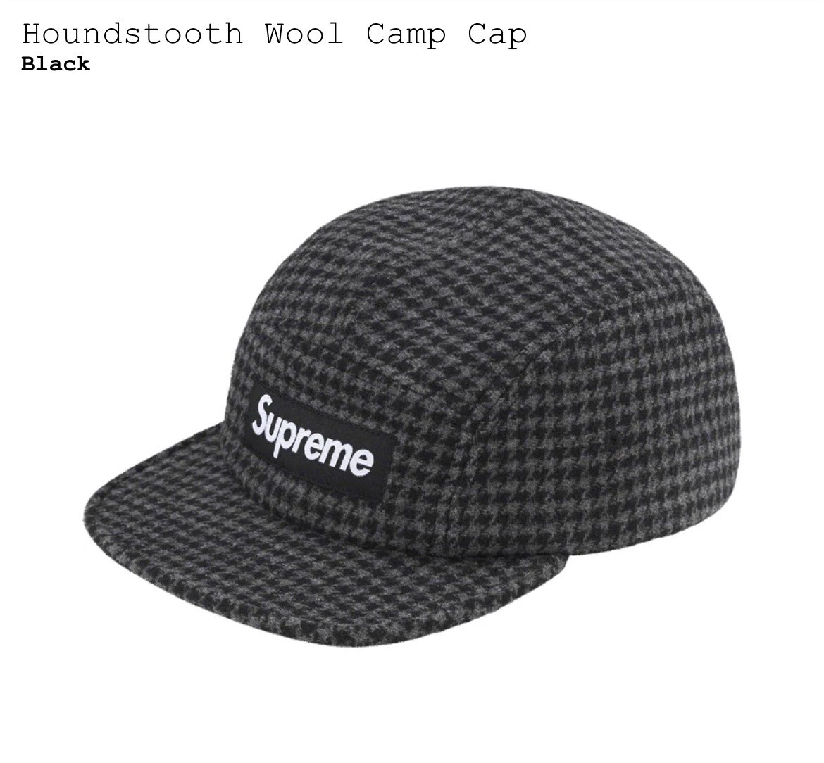Brand New Supreme Houndstooth Bellandi Wool Camp Cap - Black