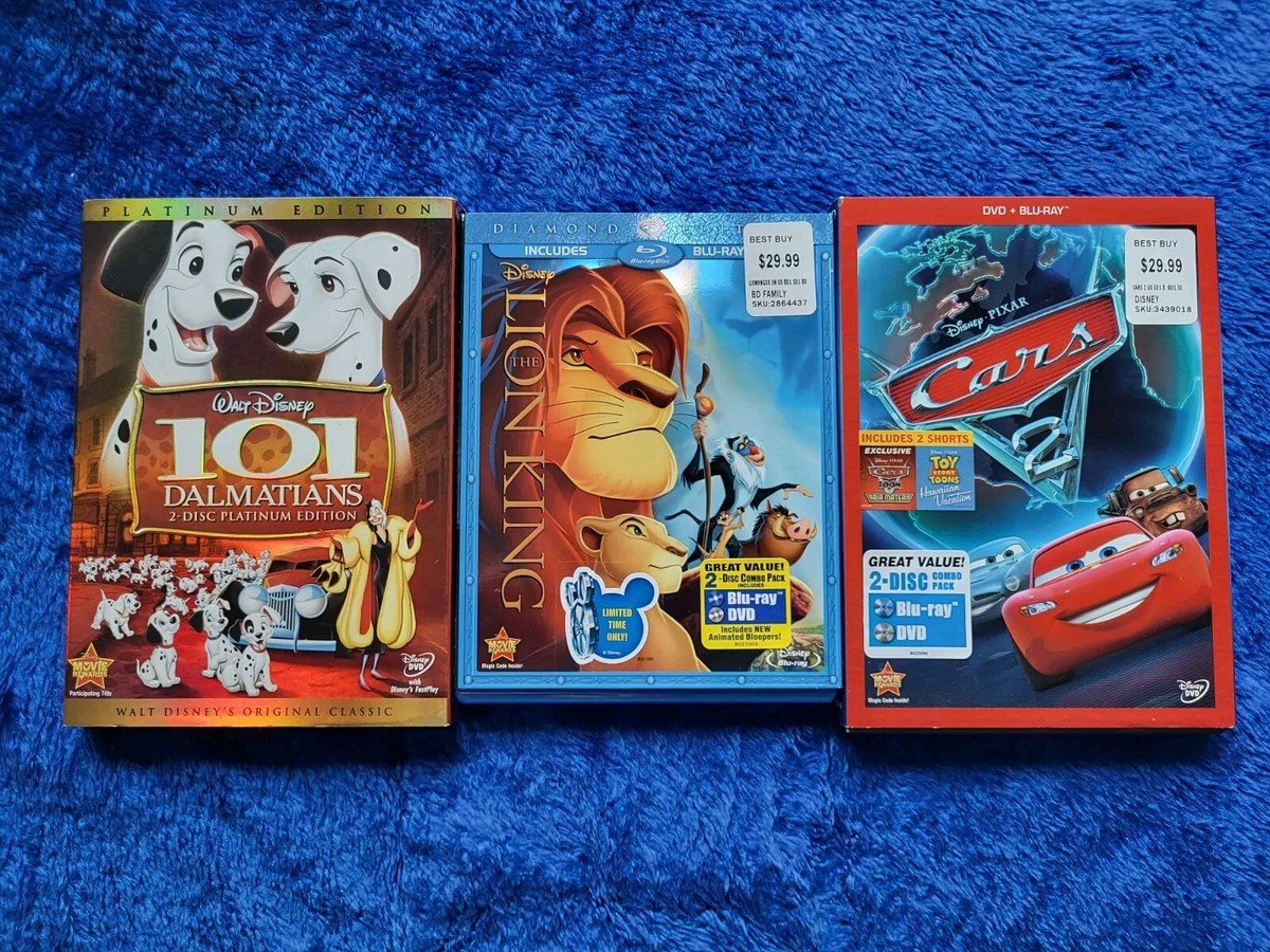 Disney Blu-Rays The Lion King, 101 Dalmatians Platinum, Cars 2