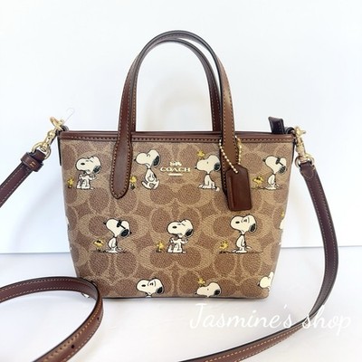 NWT Coach X Peanuts City Mini Tote Bag In Signature Canvas With