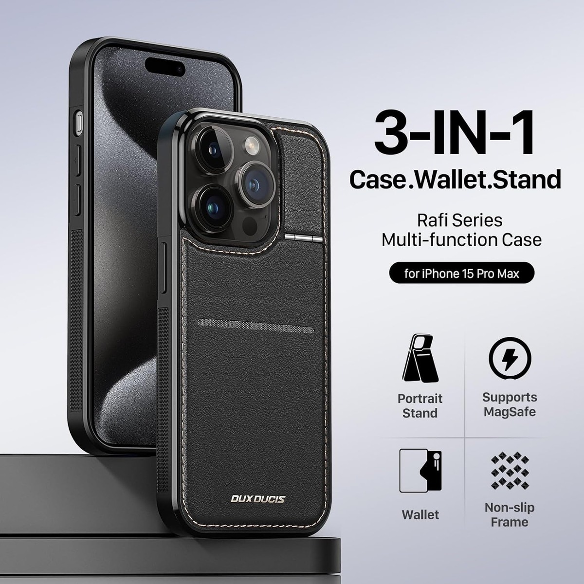 iPhone 15 Pro Max Wallet Case, Kickstand, Card Holder, Magsafe