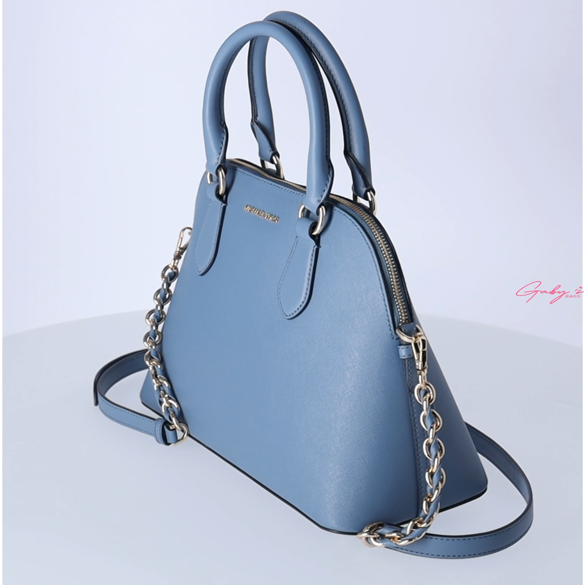 Michael Kors Veronica Medium Dome Satchel Crossbody Denim Blue