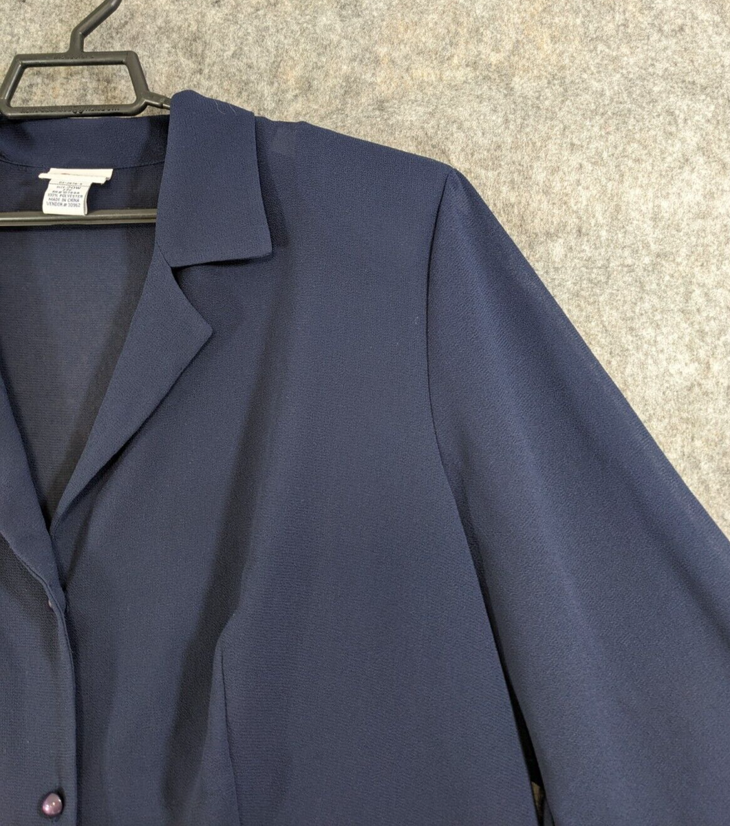 JG Hook Top Womens 20 W Navy Blue Sheer Button-Up Ruffle Cuffs V