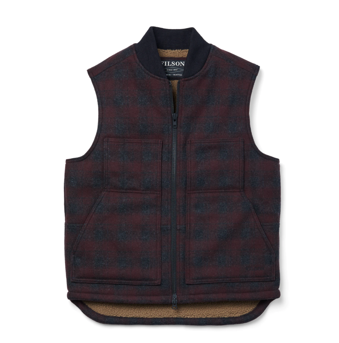 Filson Lined Mackinaw Wool Work Vest 21099228 Maroon Dark Coal