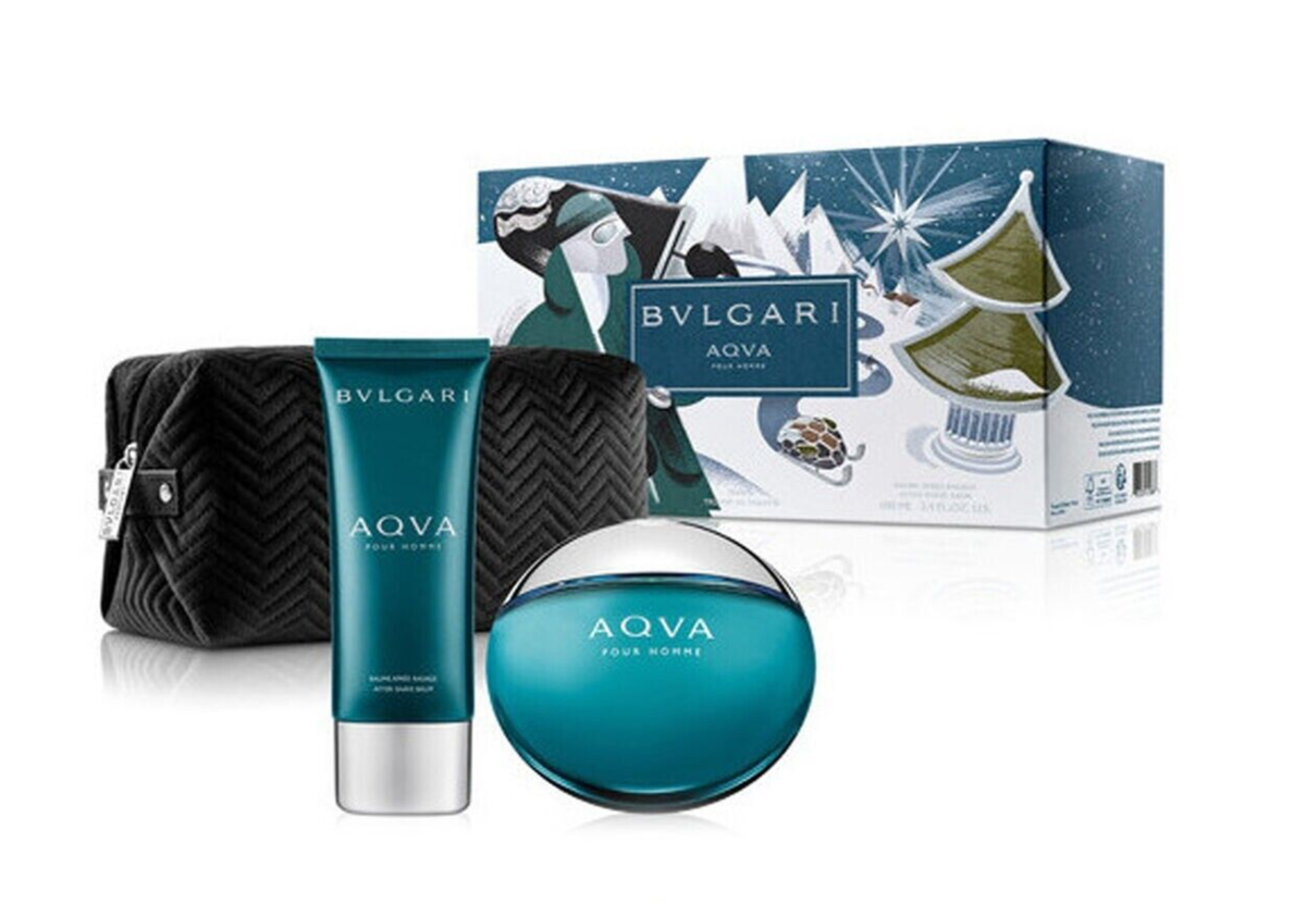 Aqva Pour Homme by Bvlgari Eau De Toilette Set for Men 3.4oz 3pc