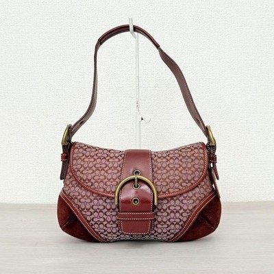 COACH Signature Soho Hobo Shoulder Bag Bordeaux Red Canvas Suede