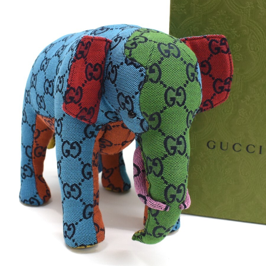 GUCCI 670236 Decorative elephant plush toy in GG canvas multicolor