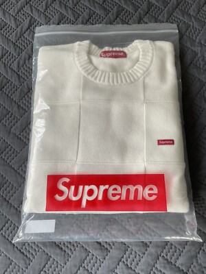 Supreme Tonal Checkerboard Small Box Sweater, White, Sz M | eBay