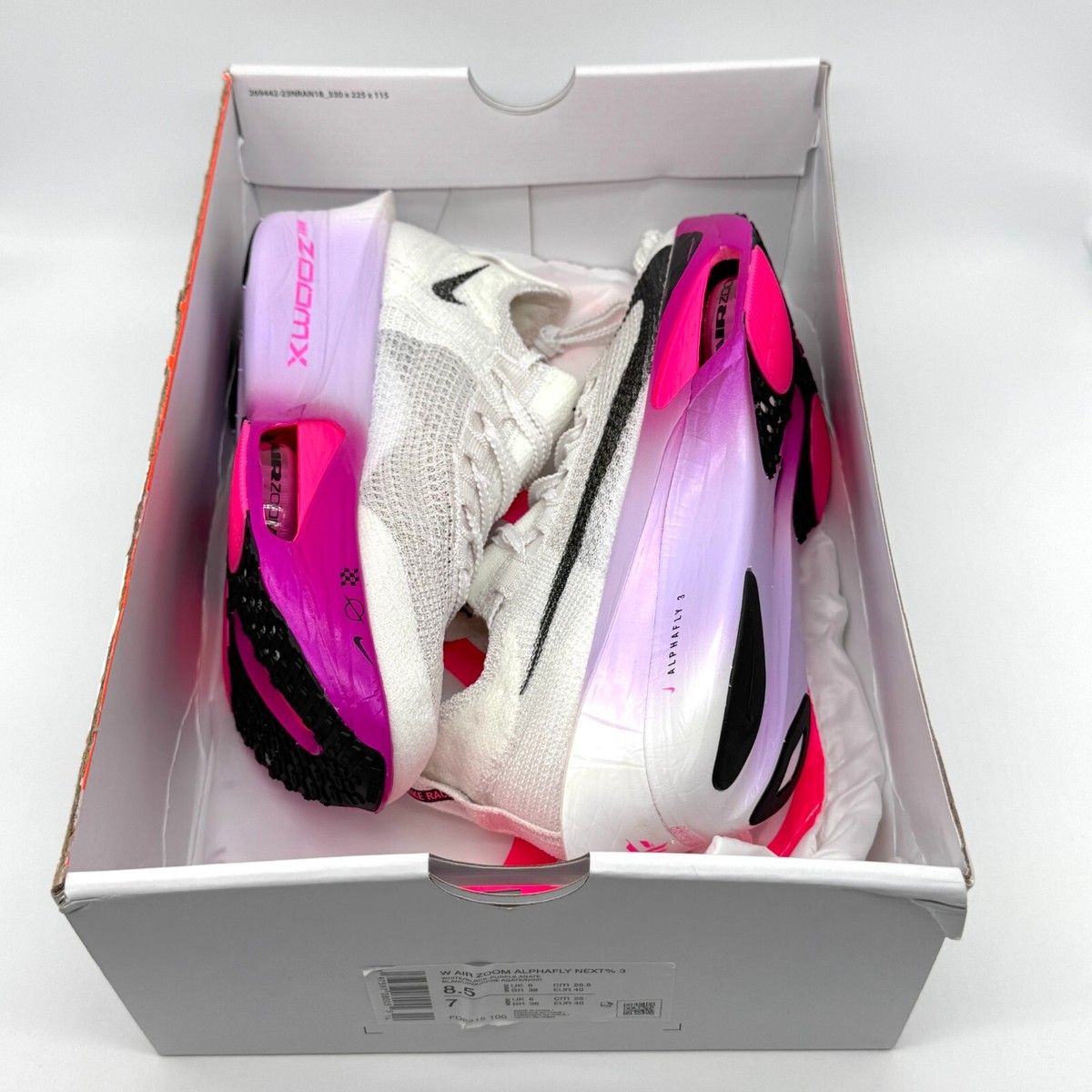 Nike Womens Alpha Fly Air 3 Zoom White Purple Sz 8.5 Running Shoes