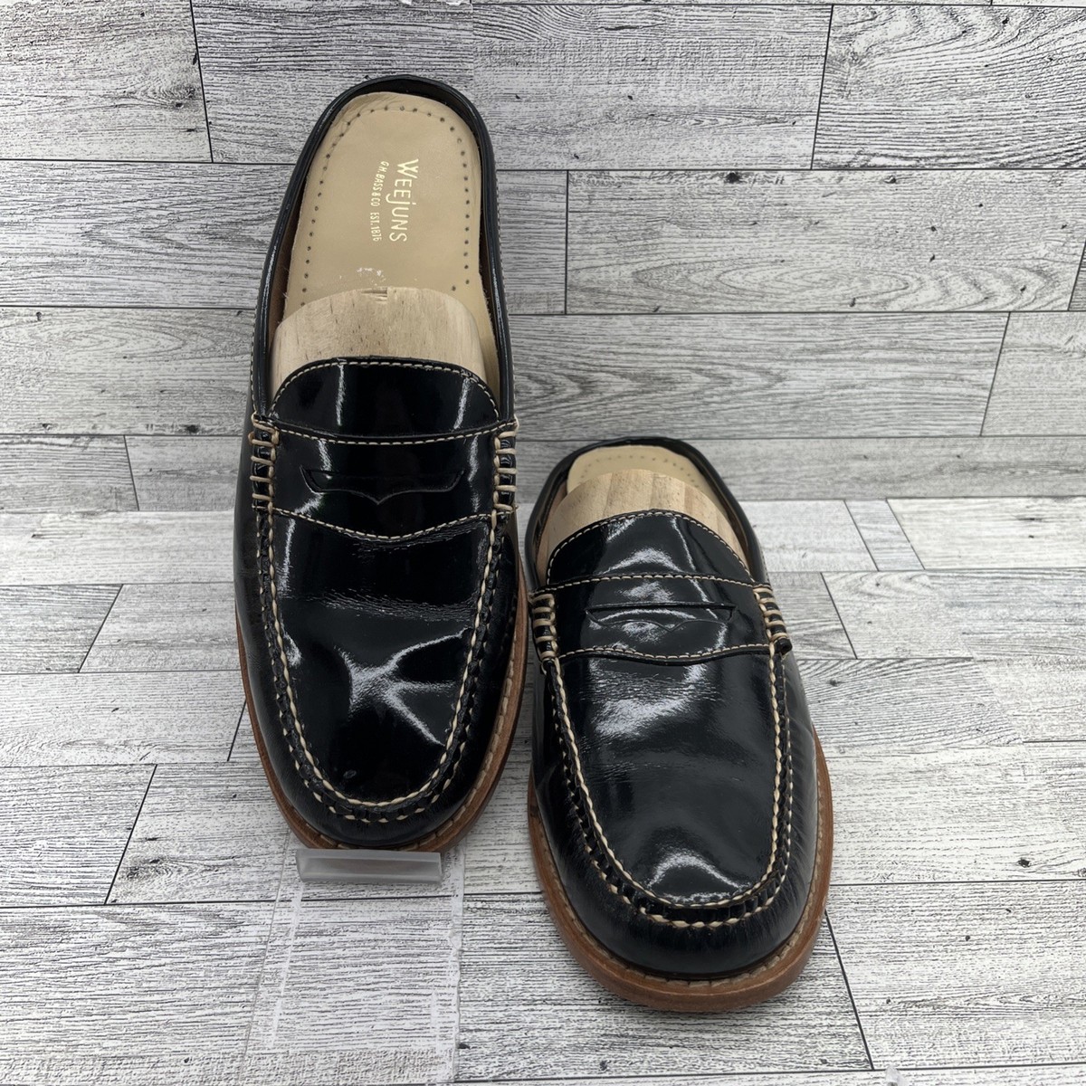 GH Bass Weejuns Black Patent Leather Penny Loafer Mule Shoes Women