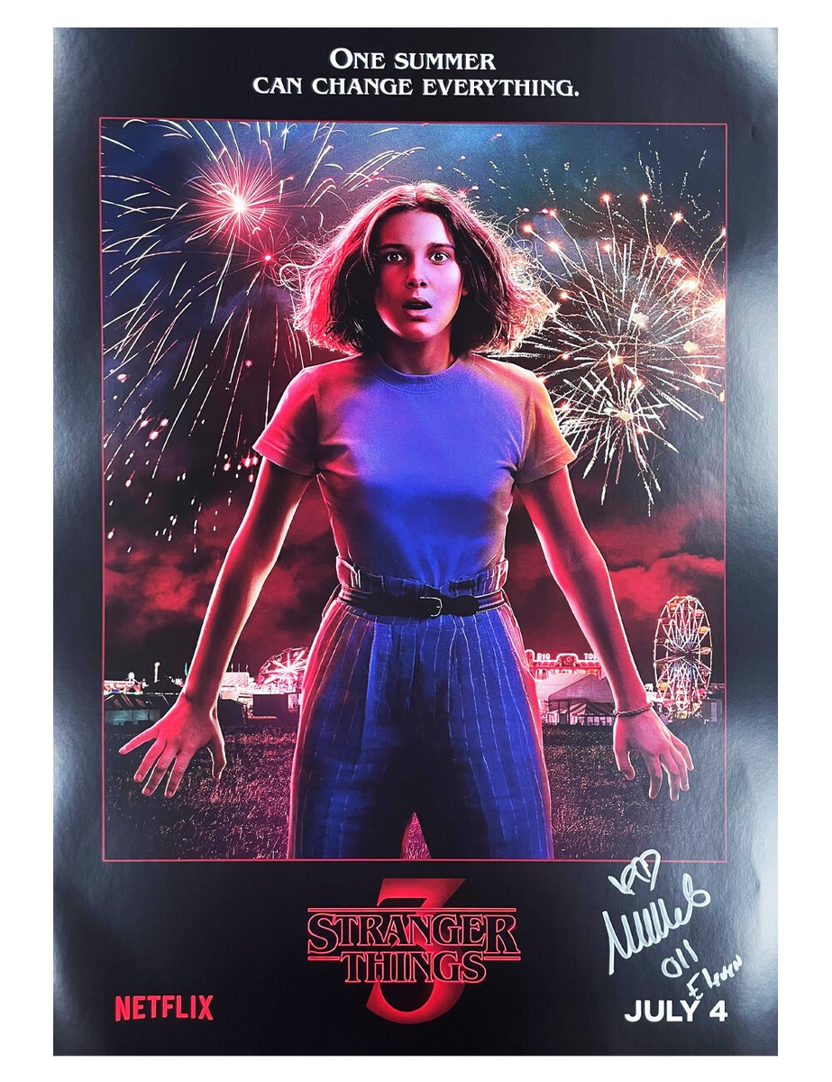 A2 Stranger Things S3 Poster Signed by Millie Bobby Brown 100
